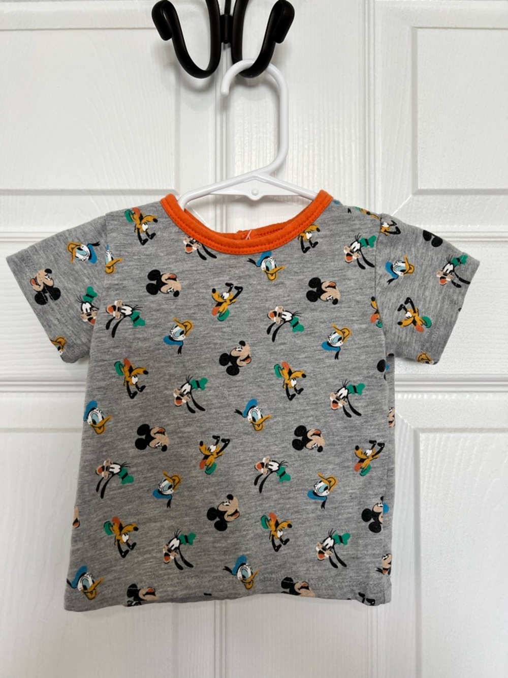 Disney Gray Tee with Orange Trim and Mickey & Friends Print